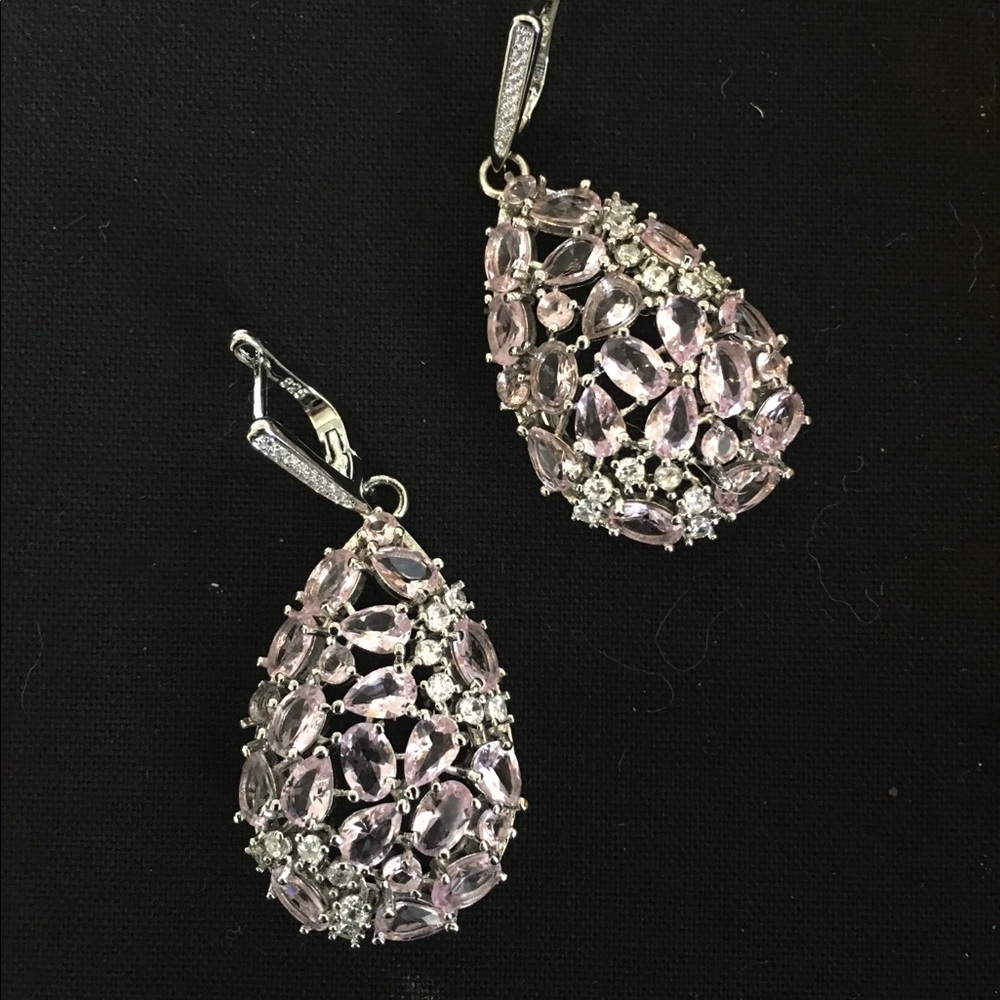 Sterling & Pink Kunzite chandelier earrings